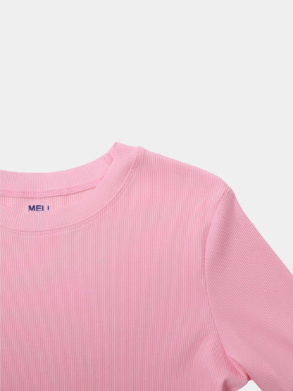 Rounded Hem Ribbed T-Shirt-Pink