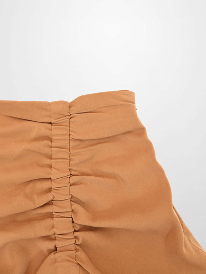 SIDE RUCHED SKIRT-TAN