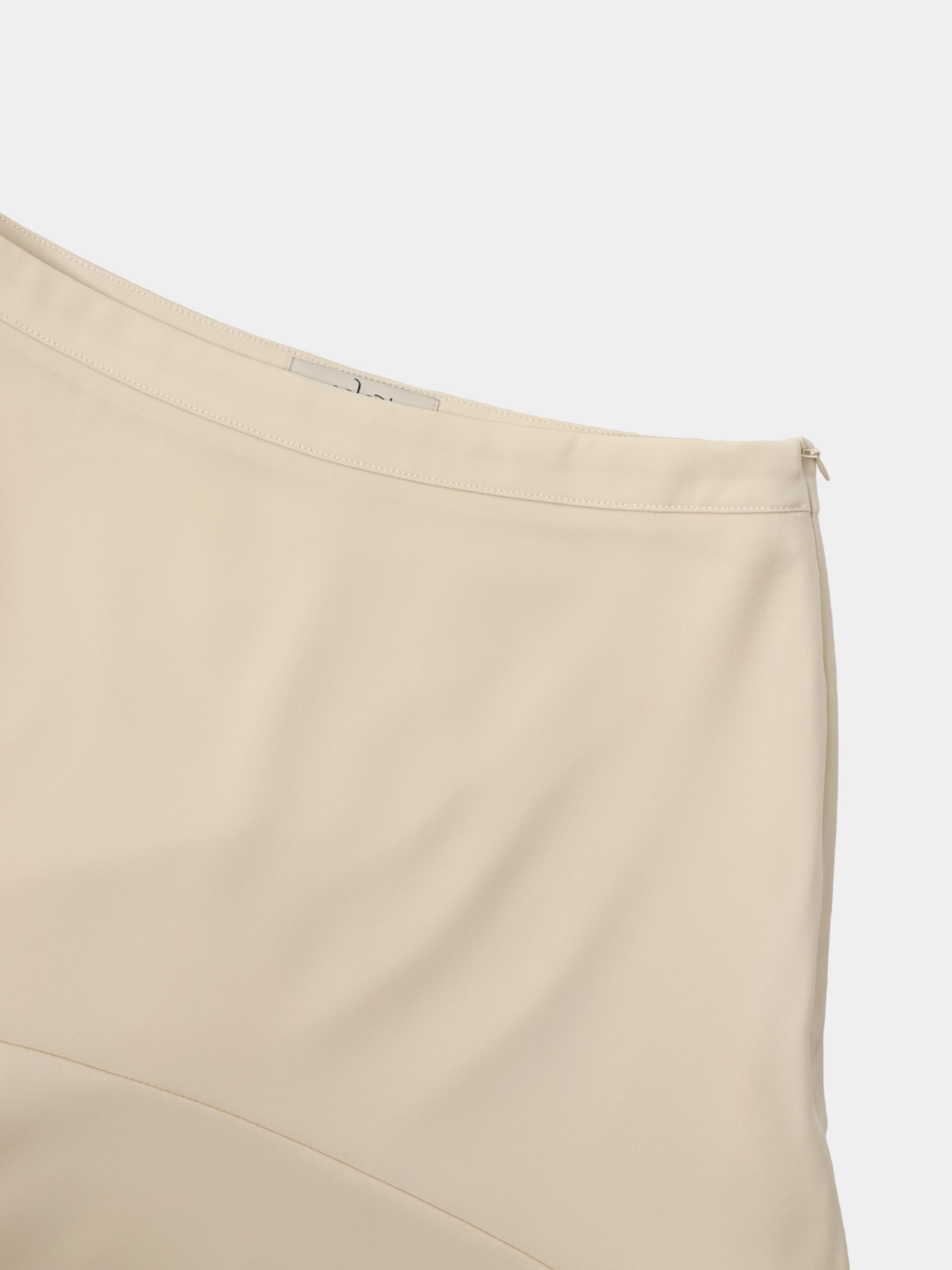 Curved Yoke Faux Satin Skirt - Cream