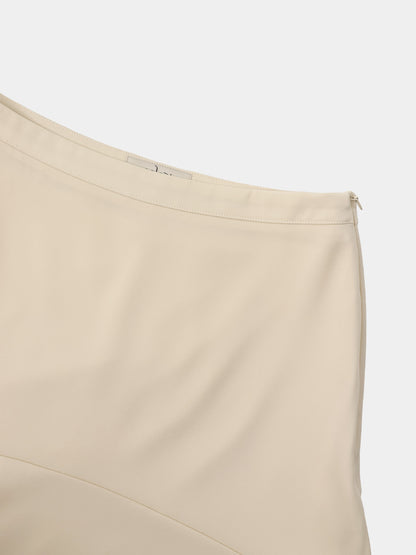 Curved Yoke Faux Satin Skirt - Cream