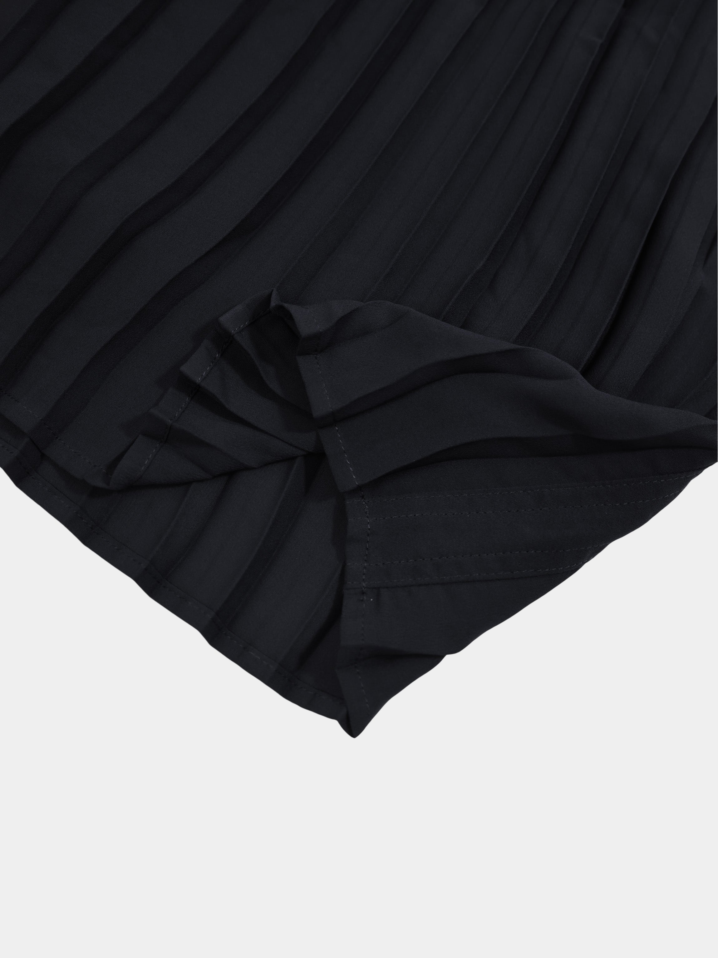 Chiffon Drop Waist Pleat Skirt-Black