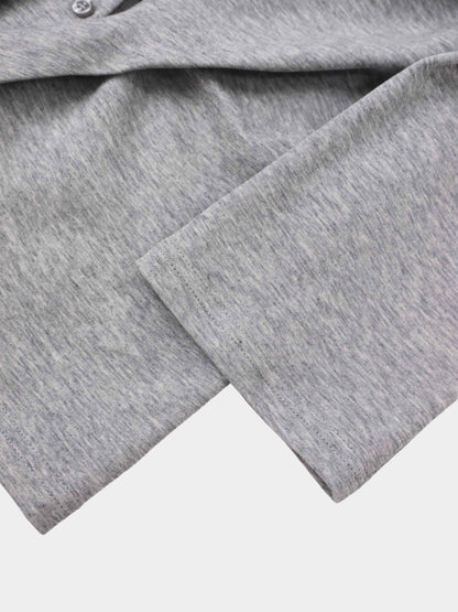 Waist Tie Button Down T-Shirt-Heather Grey