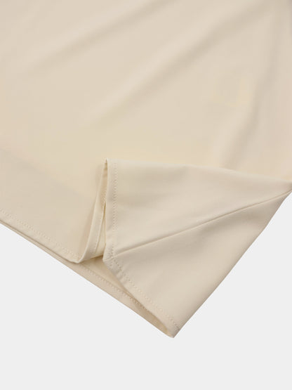 Curved Yoke Faux Satin Skirt - Cream