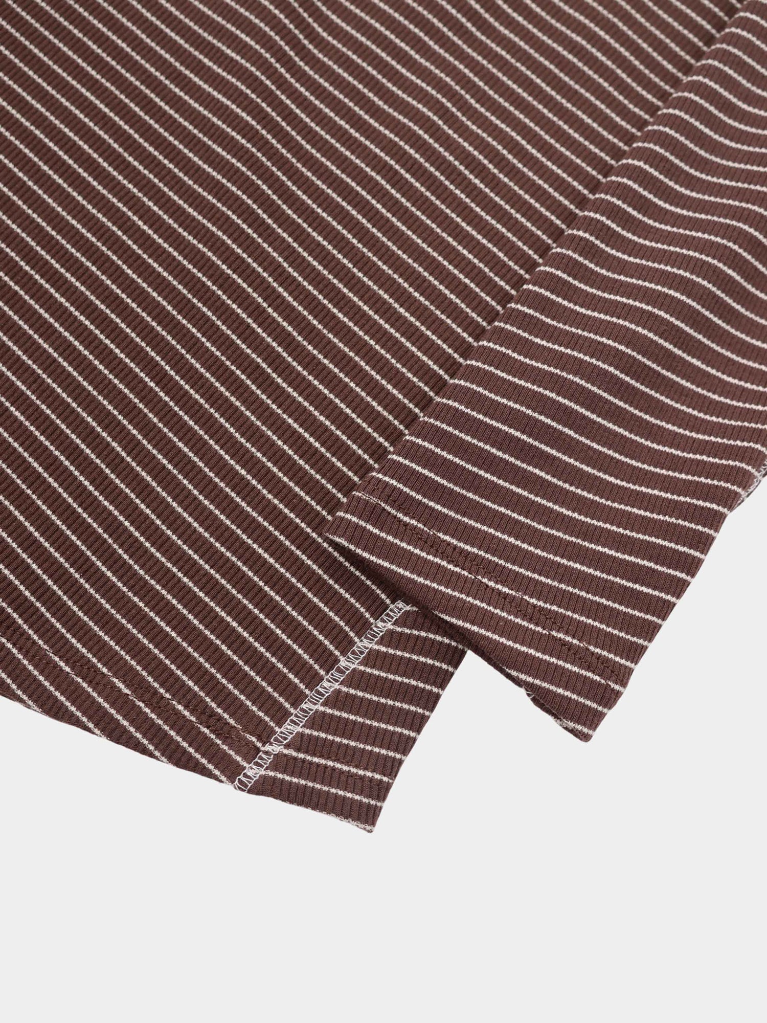 Striped Cross Stitch T-Shirt-Brown