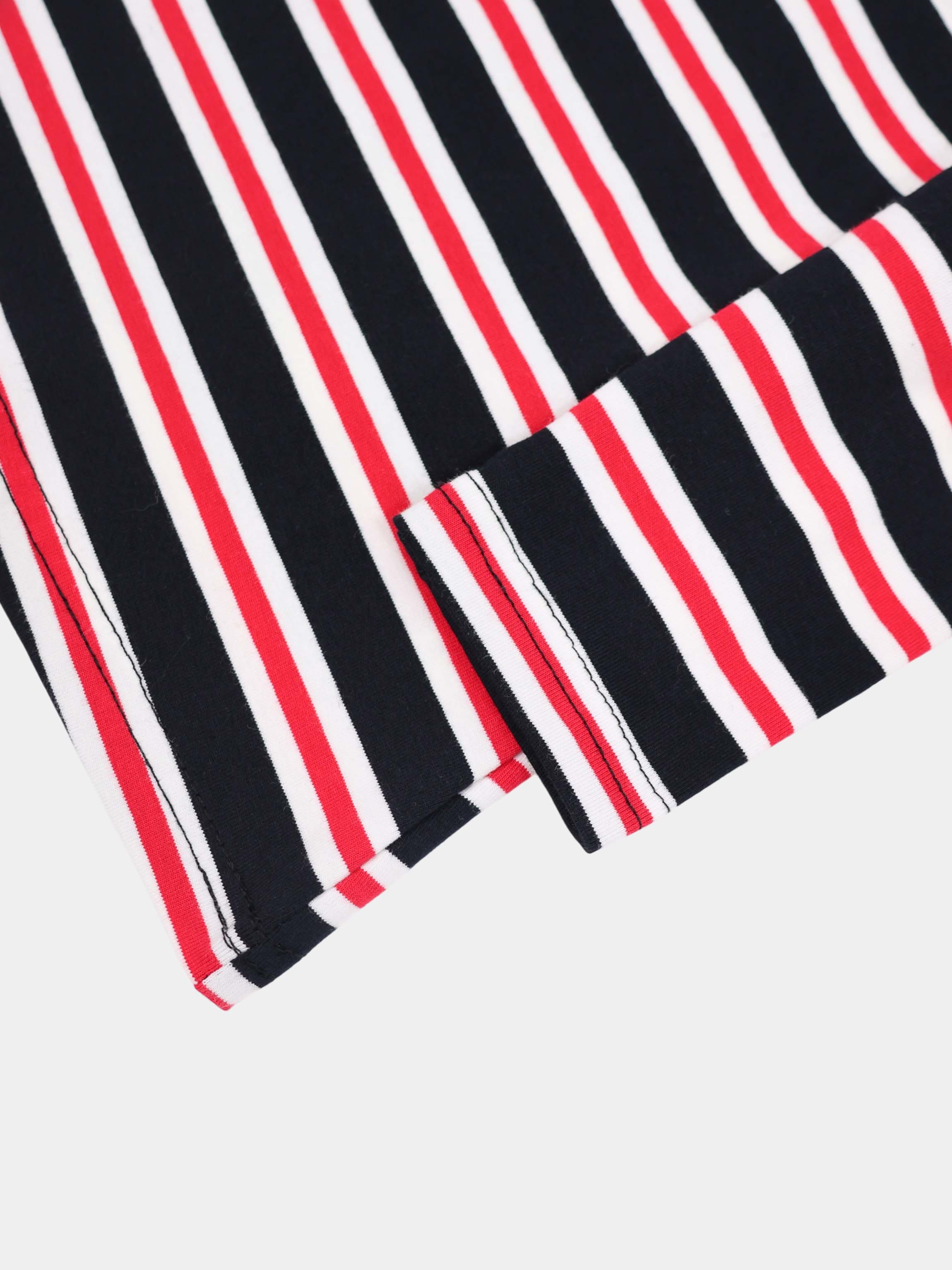 Embroidered Crown Striped Tee-Black/White/Red