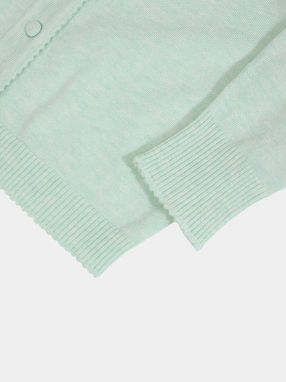 Trim Detail Crew Crop Cardigan-Heathered Mint