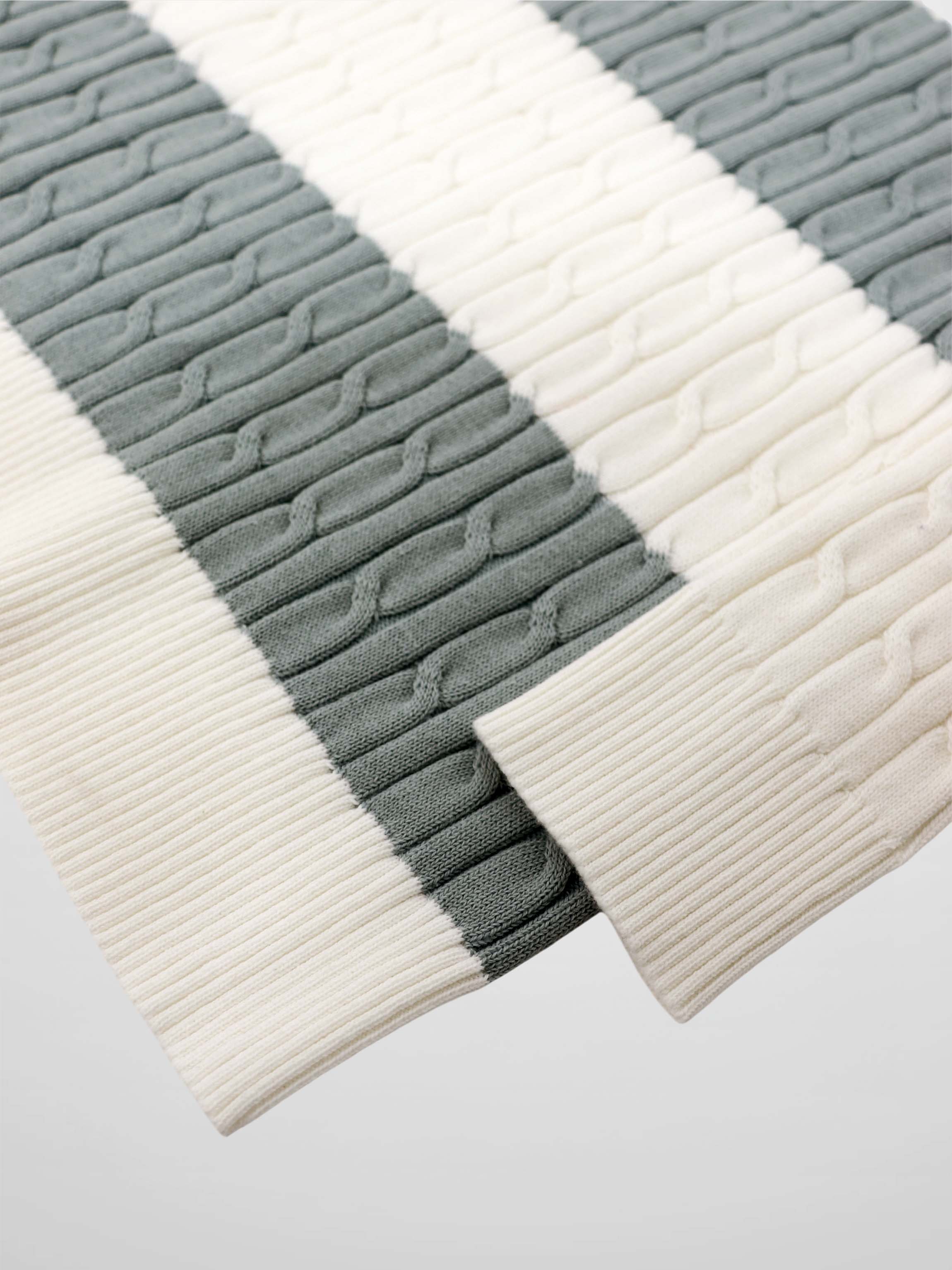 Striped Cable Sweater-Dusty Mint/White