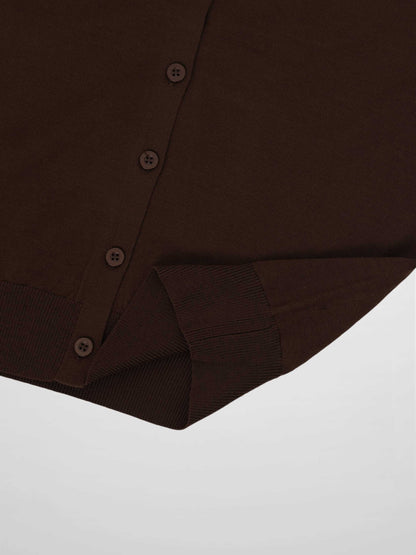 Wool Blend Collared Cardigan-Brown