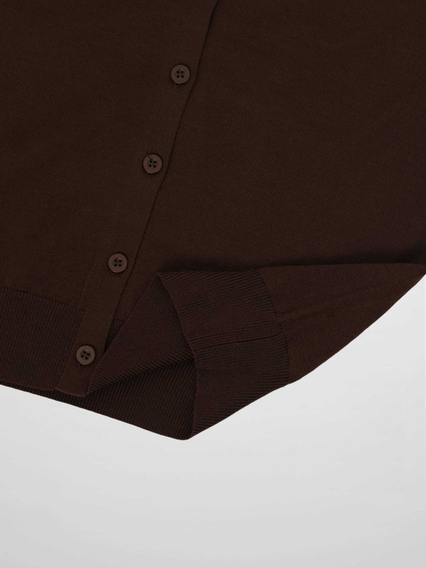 Wool Blend Collared Cardigan-Brown