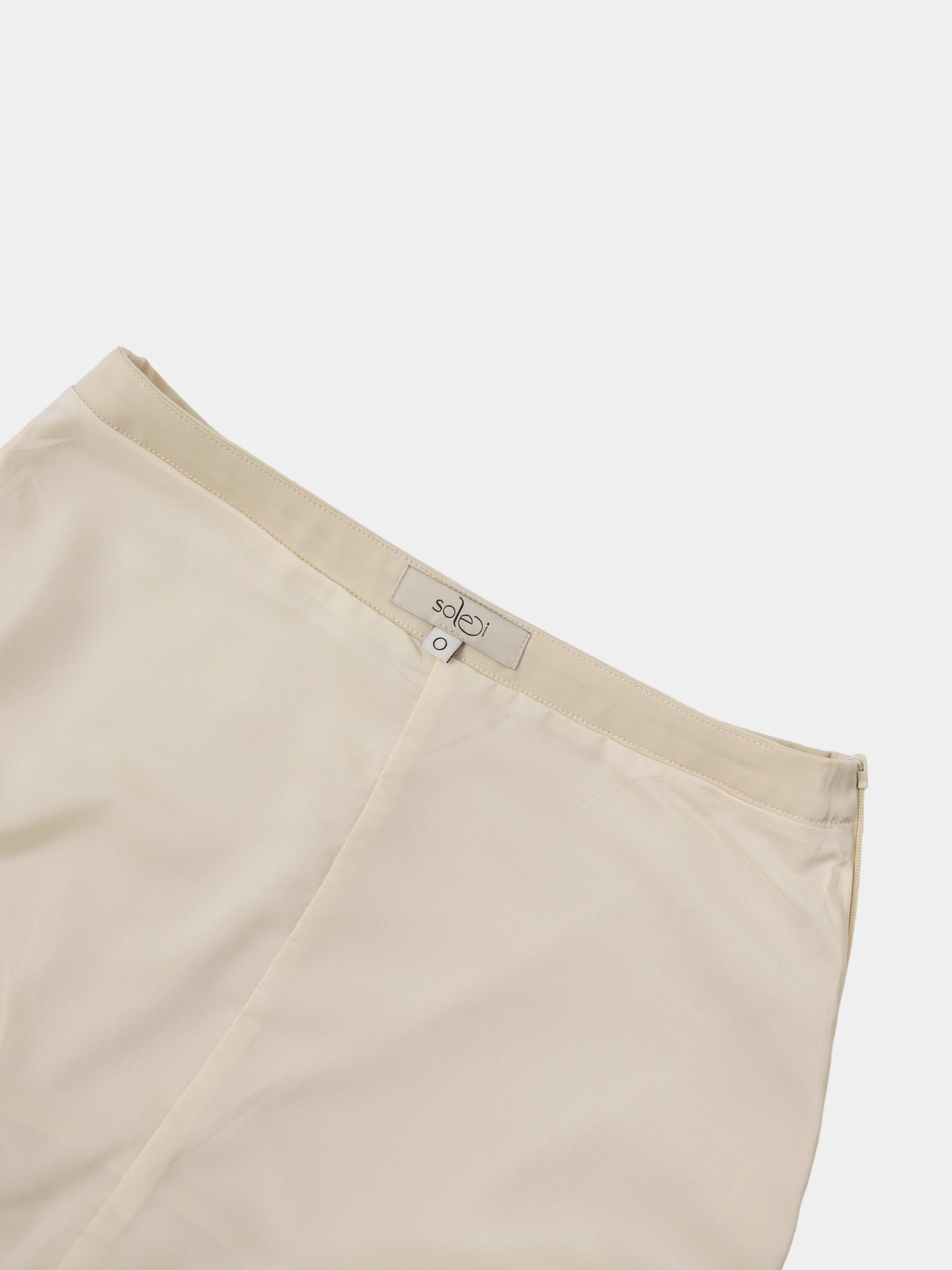 Curved Yoke Faux Satin Skirt - Cream
