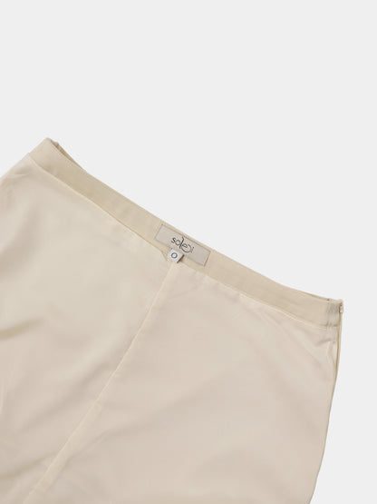 Curved Yoke Faux Satin Skirt - Cream