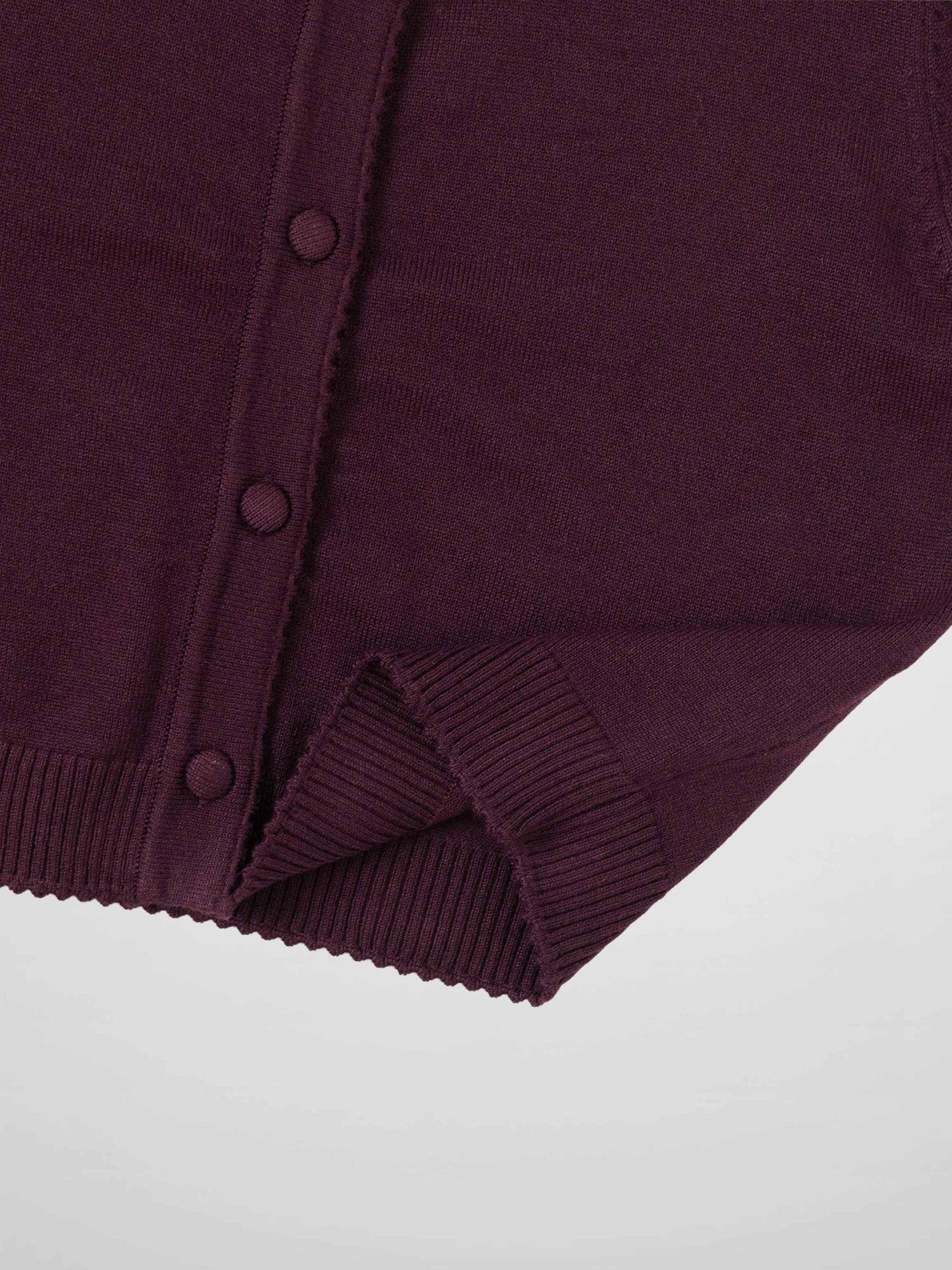 Trim Detail Crew Crop Cardigan-Burgundy