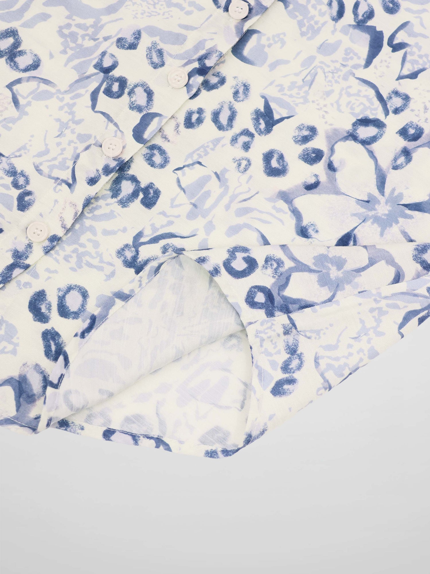 Button Down Collared Blouse-Blue Watercolor