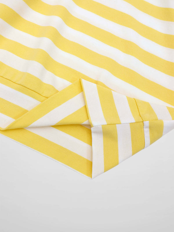 Striped Collar Bomber Tee-Yellow/White