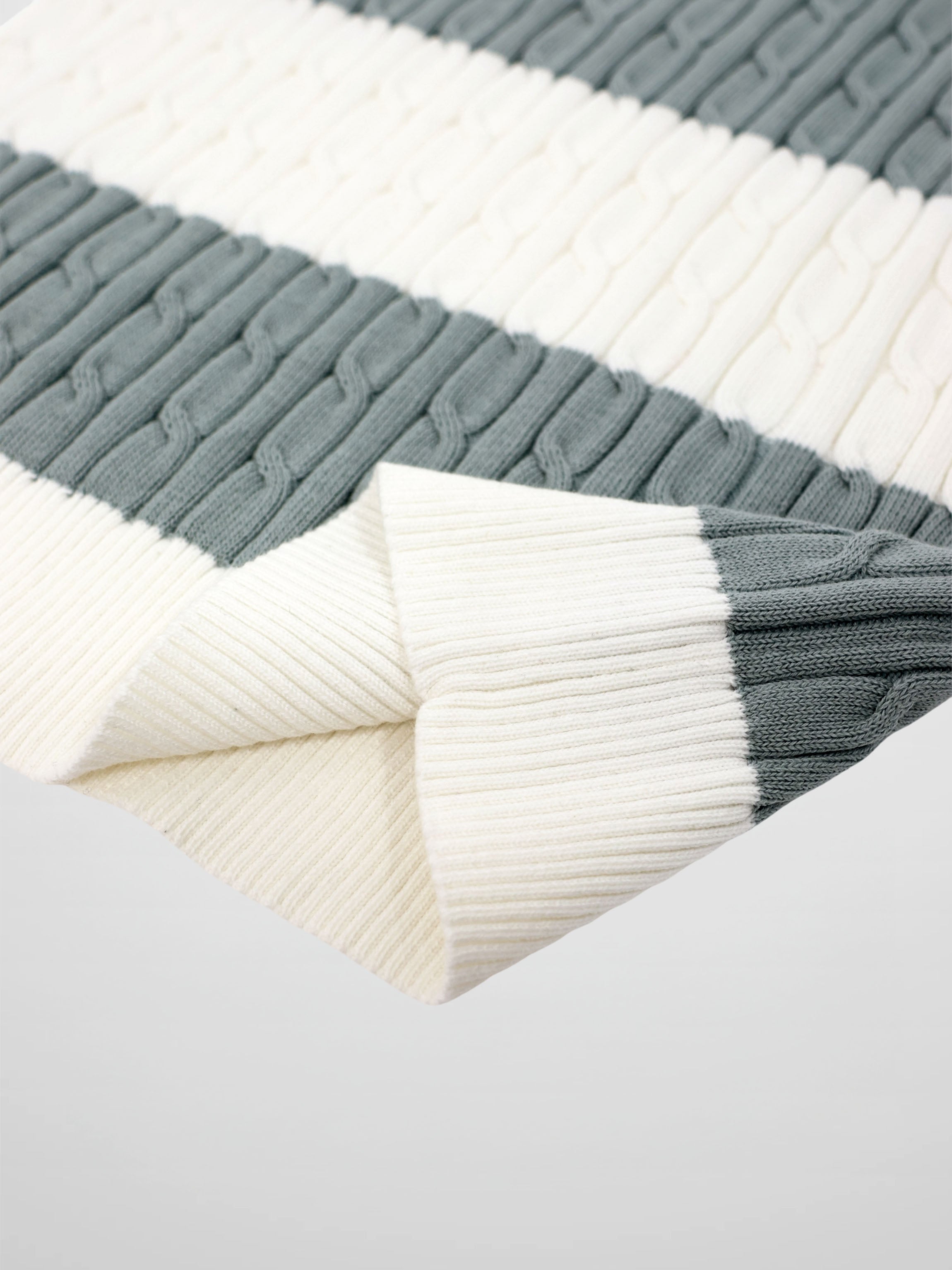 Striped Cable Sweater-Dusty Mint/White