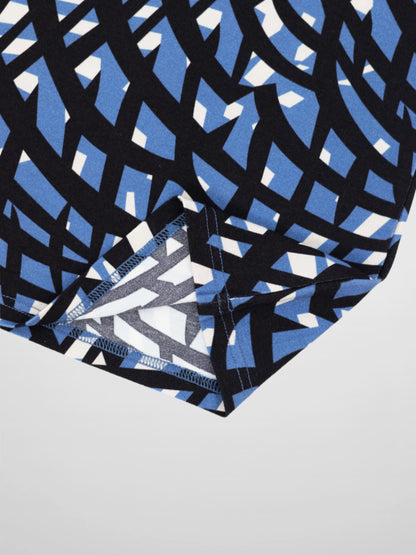 Boxy Printed Modal Turtleneck-Blue Geometric
