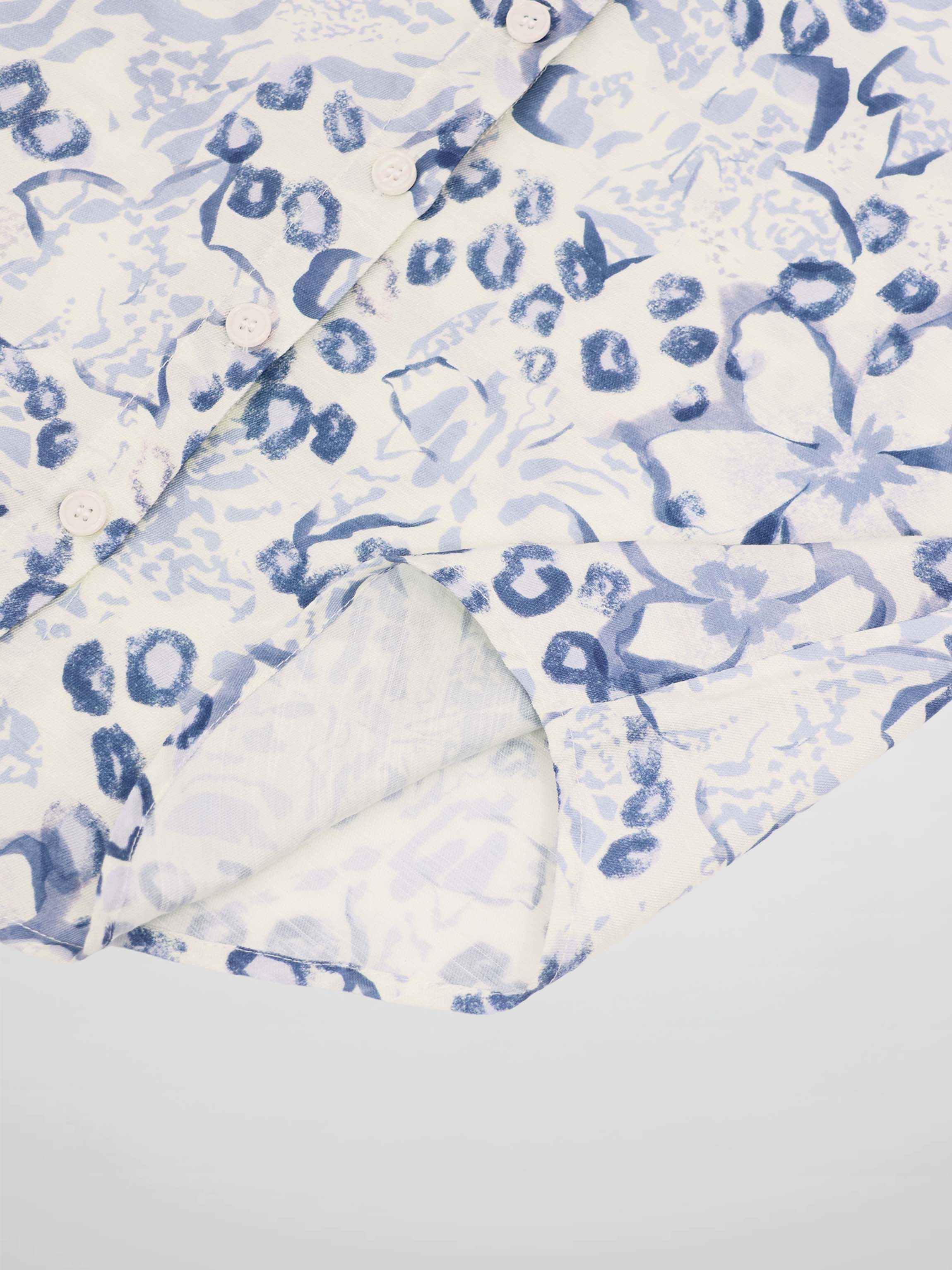 Button Down Collared Blouse-Blue Watercolor