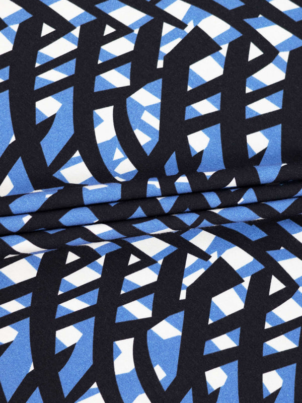 Boxy Printed Modal Turtleneck-Blue Geometric