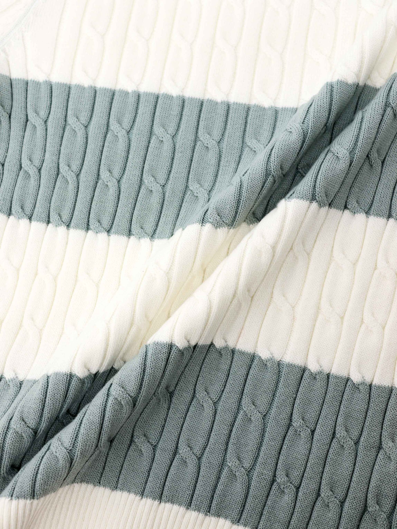 Striped Cable Sweater-Dusty Mint/White