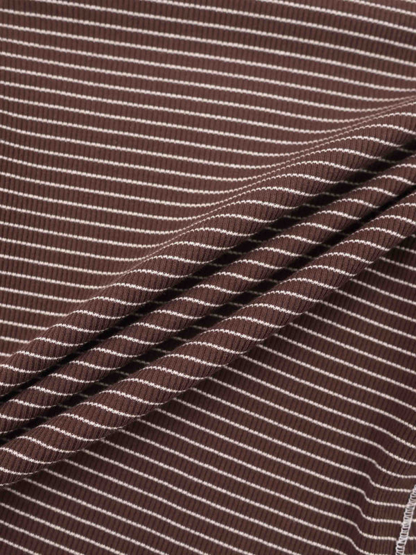Striped Cross Stitch T-Shirt-Brown