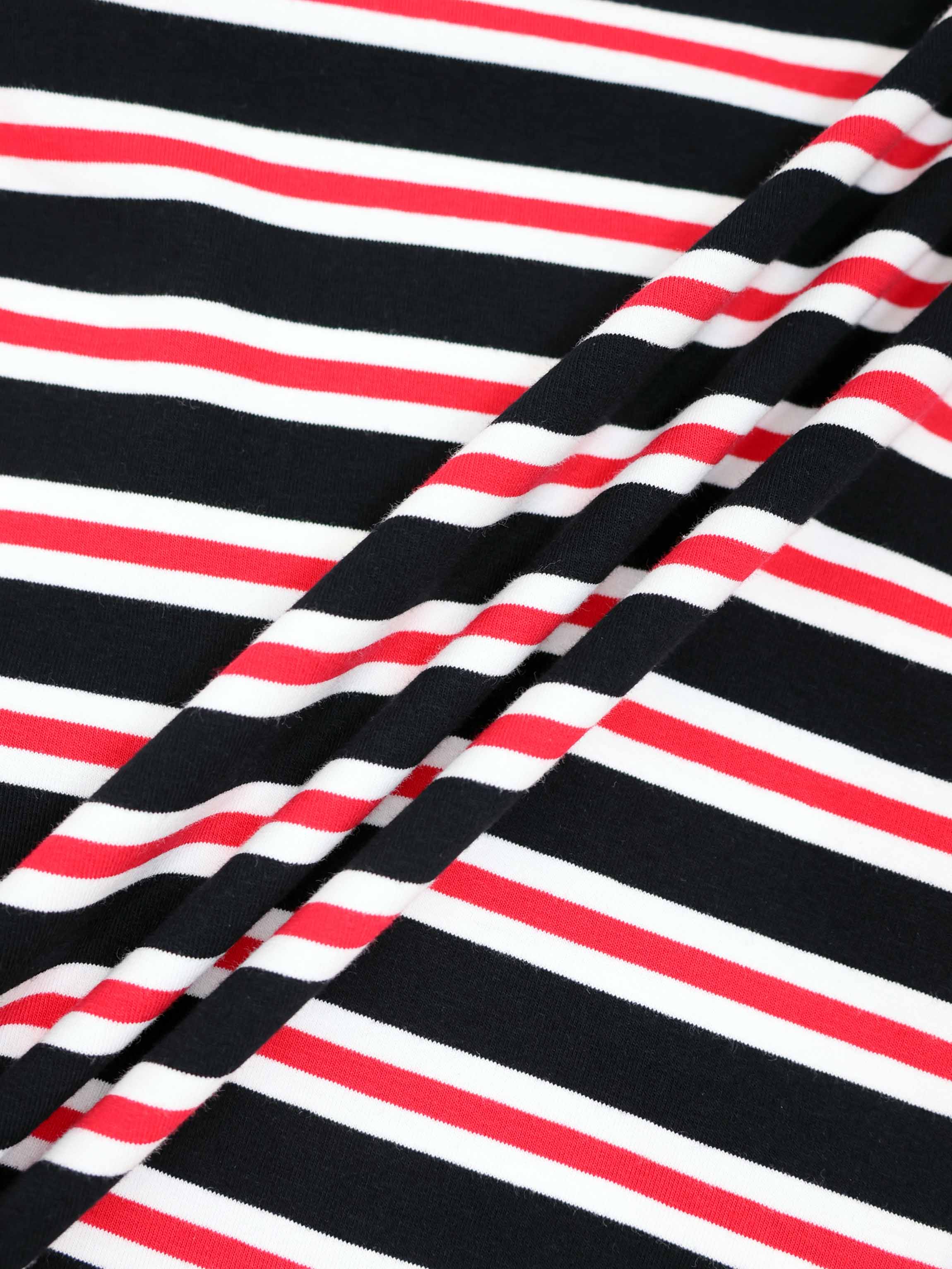 Embroidered Crown Striped Tee-Black/White/Red