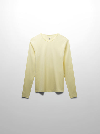 Basic High V Tee Long Sleeve-Butter Yellow