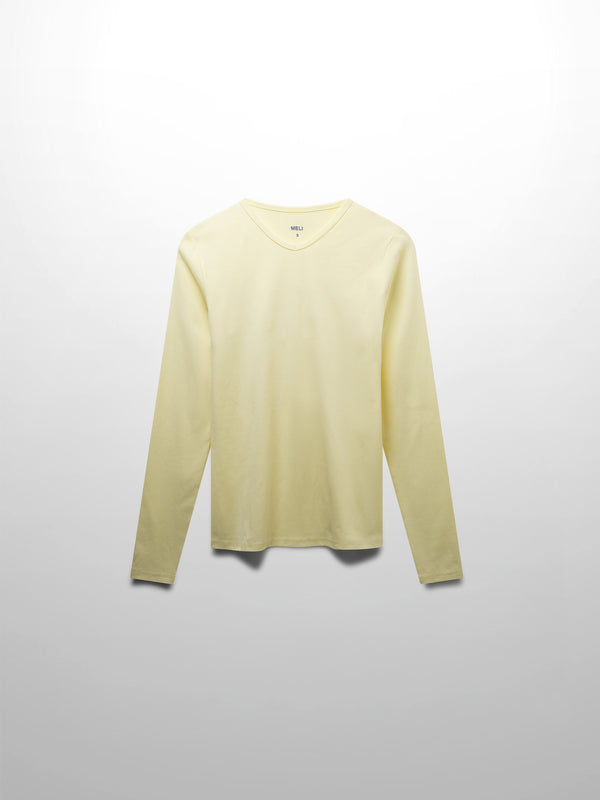 Basic High V Tee Long Sleeve-Butter Yellow