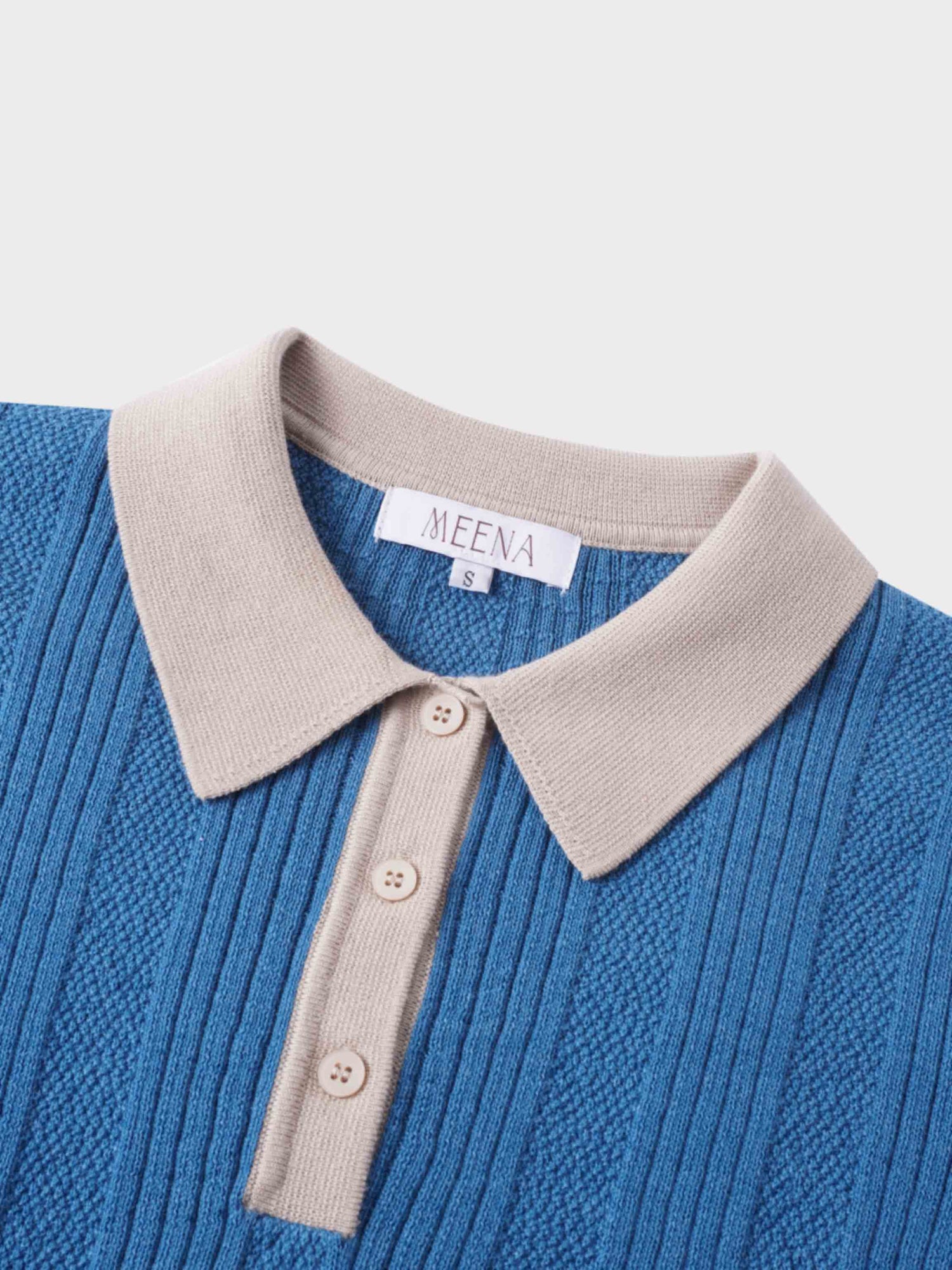 Knit Detail Collar Sweater-Teal/Tan