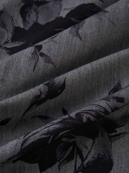 Side Button A-Line Skirt - Grey/Black Floral