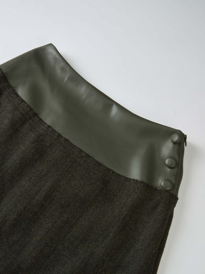 Leather Yoke Skirt - Green
