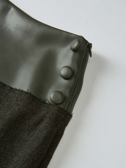 Leather Yoke Skirt - Green