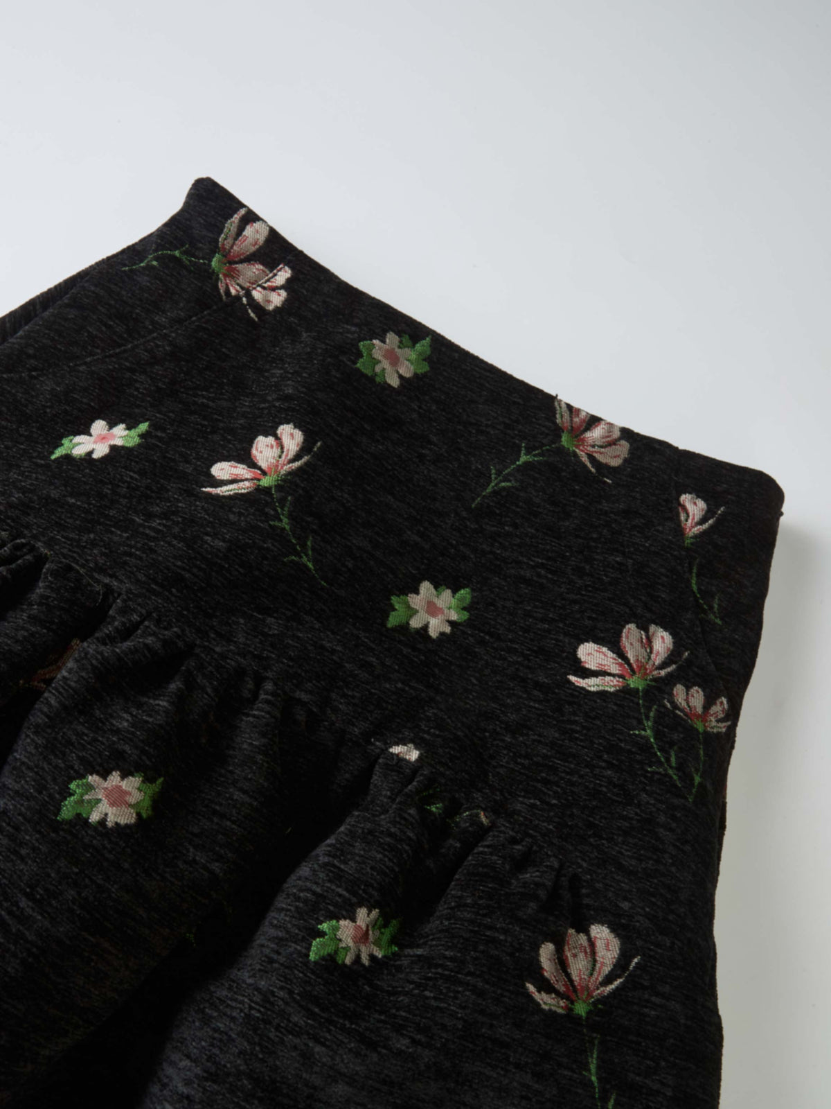 Curved Yoke Gathered Skirt - Embroidered Flowers