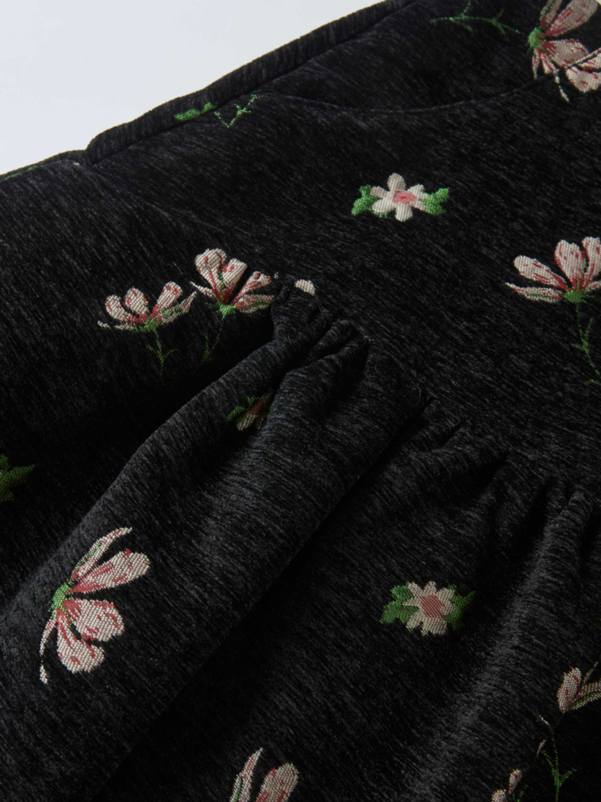 Curved Yoke Gathered Skirt - Embroidered Flowers
