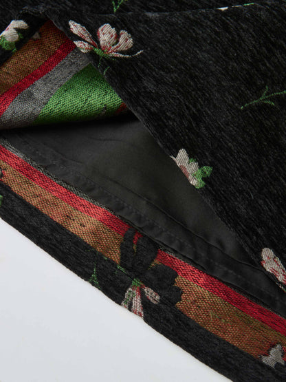 Curved Yoke Gathered Skirt - Embroidered Flowers