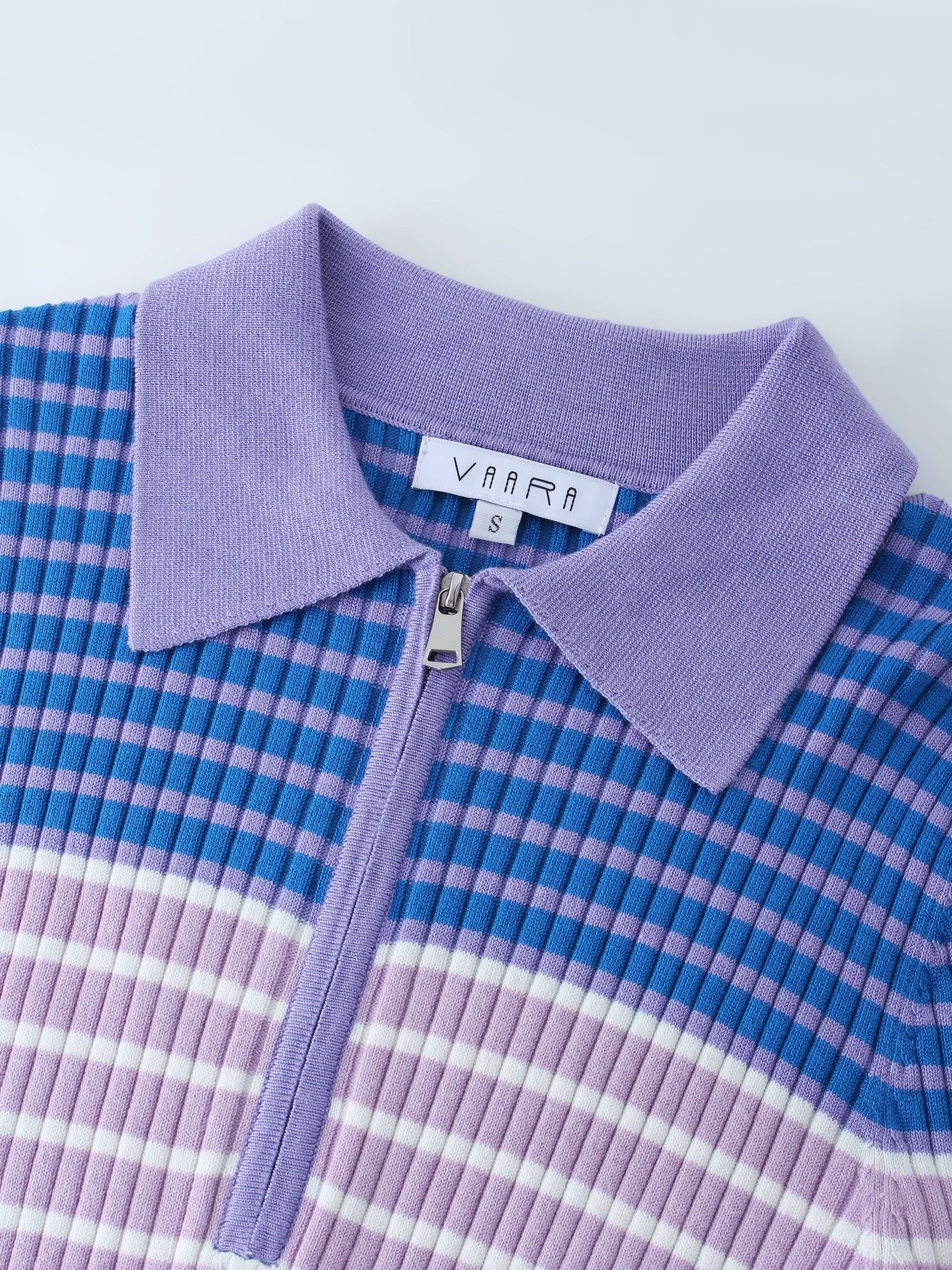 Ribbed Striped Polo Sweater-Shades of Purple