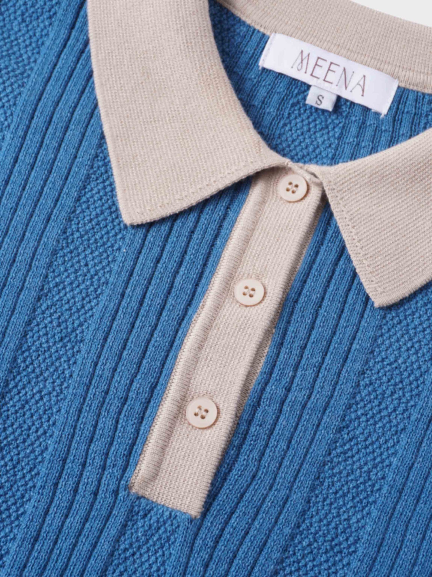 Knit Detail Collar Sweater-Teal/Tan