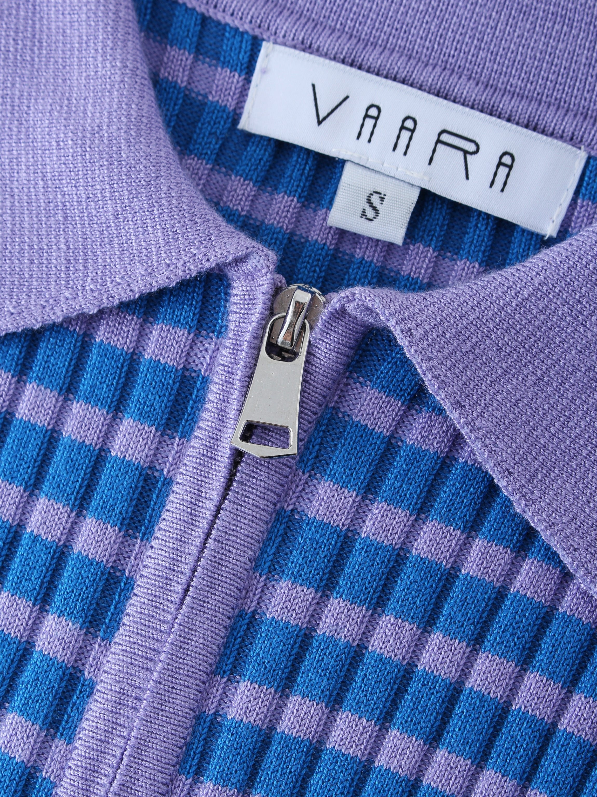 Ribbed Striped Polo Sweater-Shades of Purple