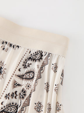Printed Pleated Skirt 37"-Cream Bandana