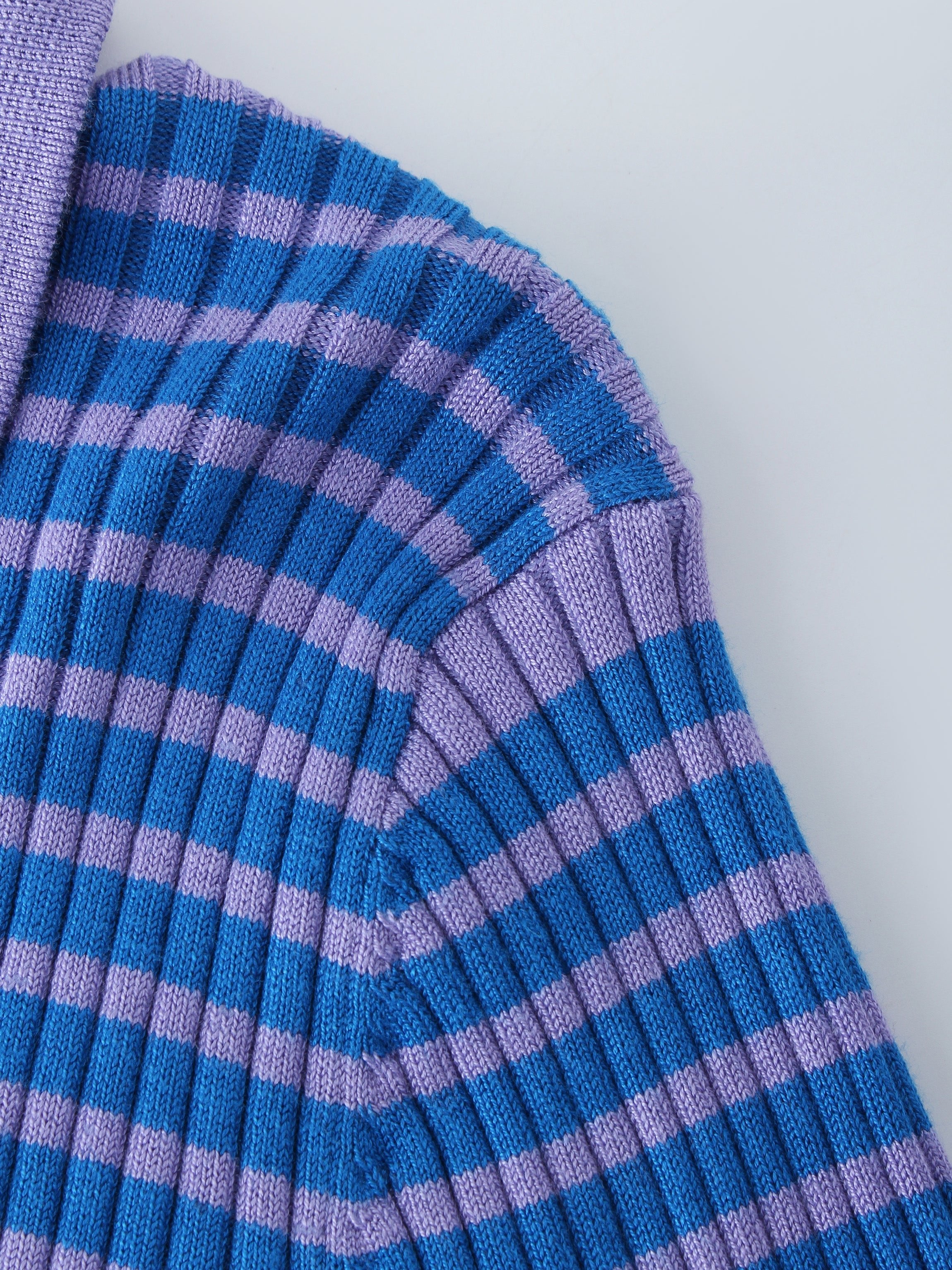 Ribbed Striped Polo Sweater-Shades of Purple