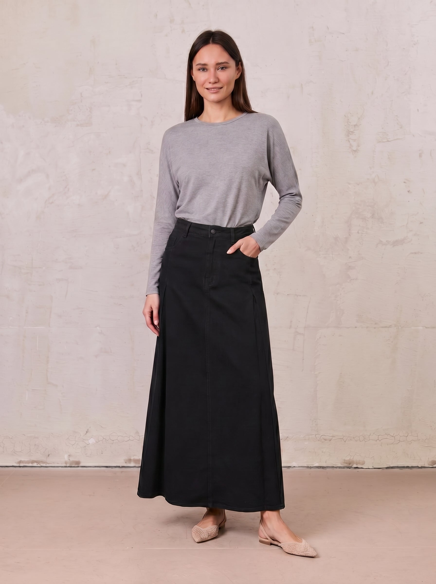 Crew Ribbed Dolman-Heathered Grey
