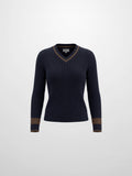 High V Waffle Sweater - Navy/Brown