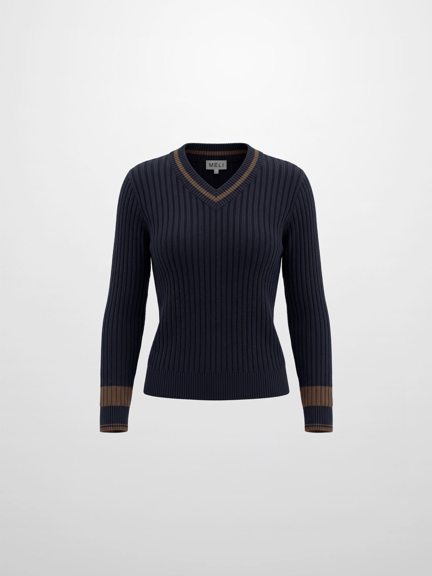 High V Waffle Sweater - Navy/Brown