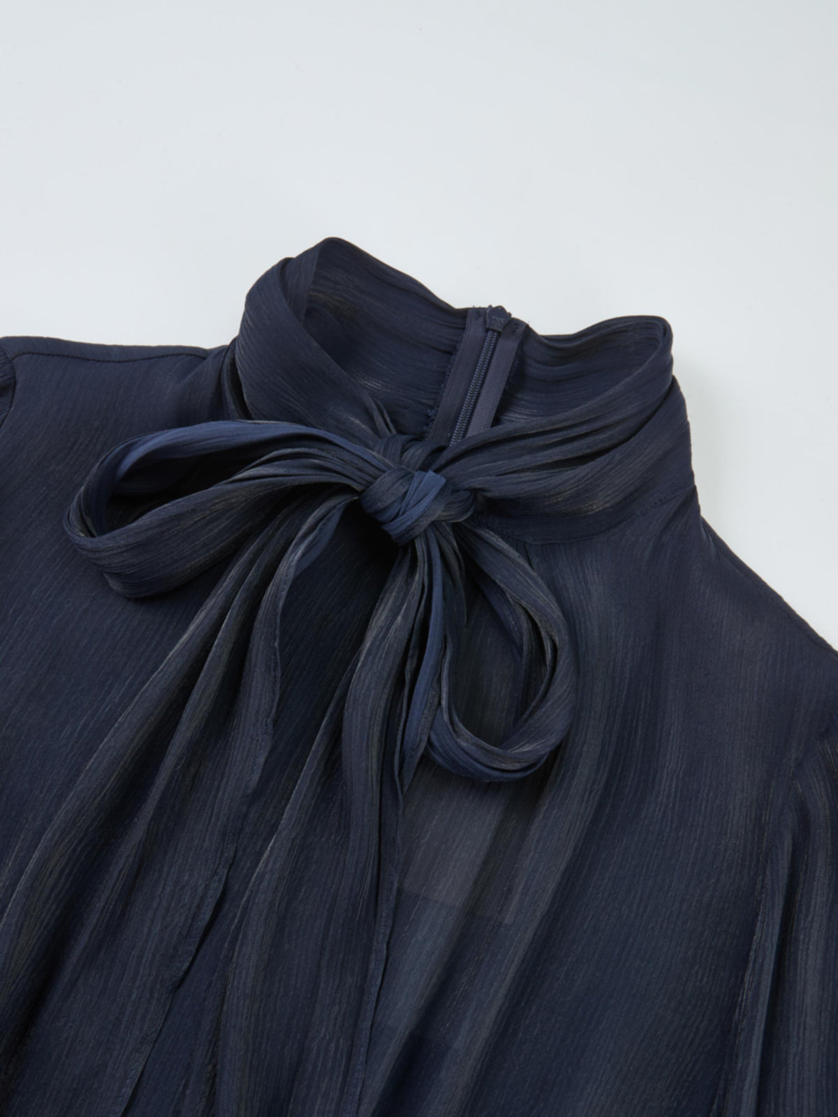 Textured Shimmer Center Bow Blouse - Navy