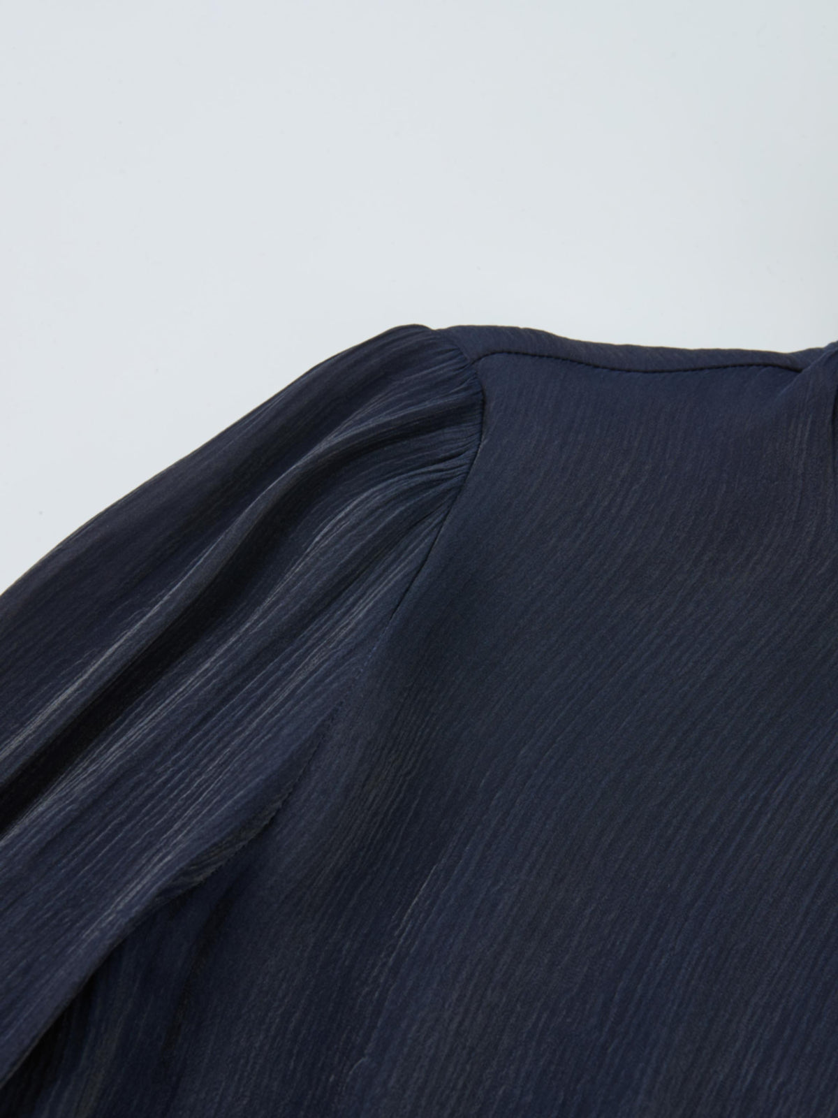 Textured Shimmer Center Bow Blouse - Navy