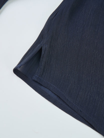 Textured Shimmer Center Bow Blouse - Navy