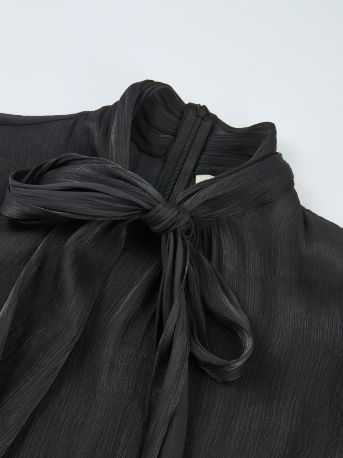 Textured Shimmer Center Bow Blouse - Black