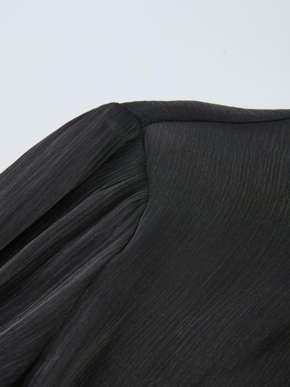 Textured Shimmer Center Bow Blouse - Black
