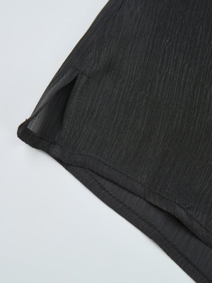 Textured Shimmer Center Bow Blouse - Black