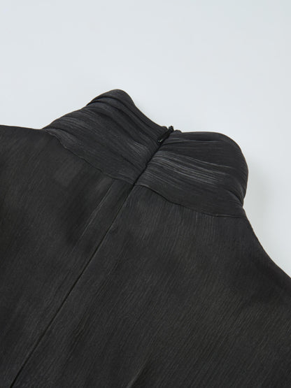 Textured Shimmer Center Bow Blouse - Black