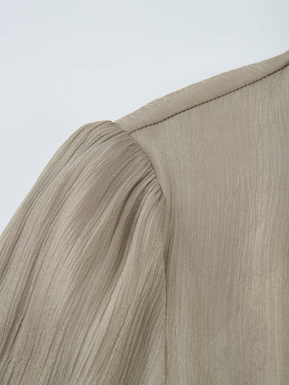 Textured Shimmer Center Bow Blouse - Grey
